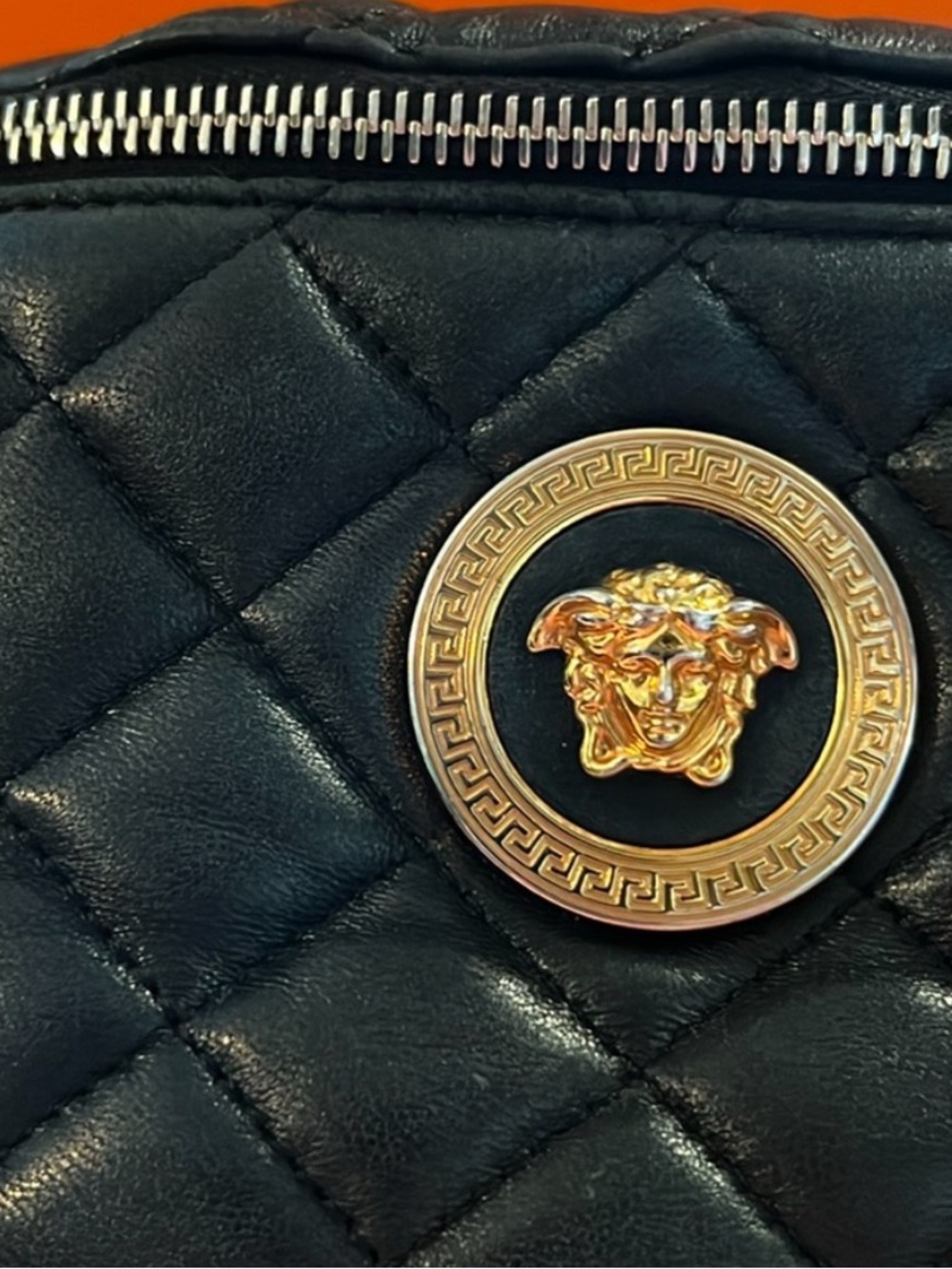 Versace Quilted Leather Crossbody Belt Bag in Dark Teal with Medusa Emblem - Picture 2 of 7